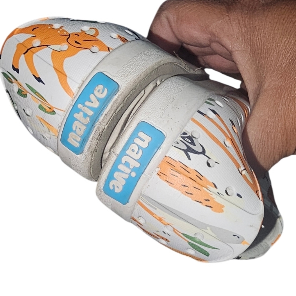 Native Shoes Kids Animal Print Slip-On Shoes - Orange on White - Picture 3 of 7